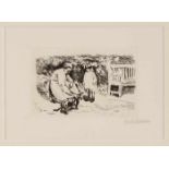 Radierung Max Liebermann 1847 Berlin - 1935 Berlin "Mutter, Kind, Hund" u. re. sign. M. Liebermann