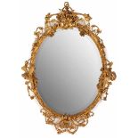 Ovaler Spiegel, Sheraton-Stil, England 2. Hälfte 19. Jh. Holz m. plast. gold bemalter Stuckauflage