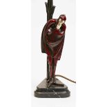 Bronze Roland Paris (1894 Wien - 1945 Swinemünde) Tischlampe "Mephisto", um 1920. Teils rot