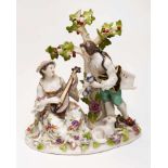 Schäferpaar, Meissen 1910. Galantes Paar unter Baum, sie sitzend u. Laute spielend, er m.