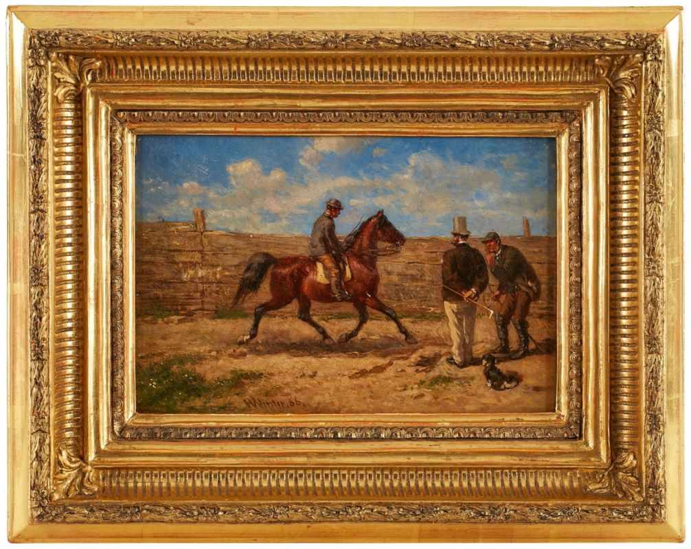 Gemälde Heinrich Winter 1843 Frankfurt - 1911 Kronberg "Gestüt mit Bereiter zu Pferde mit