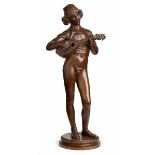 Bronze Paul Dubois (Frankreich, 1829-1905) "Florentiner Lautenspieler", dat. 1865. Hellbraun