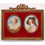 Paar Miniaturen monogr. C.H. "Elisabeth I. und Charles I. von England", 19. Jh. Gouache auf