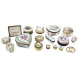 A collection of Halcyon Days enamel boxes and others,   comprising seven by Halcyon Days; four