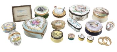 A collection of Halcyon Days enamel boxes and others,   comprising seven by Halcyon Days; four