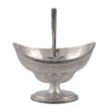 A George III silver oval ogee pedestal sugar basket,   maker's mark over-struck by that of George