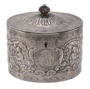 A George III silver straight-sided oval tea caddy by John Denzilow,   London 1782, with a lobed