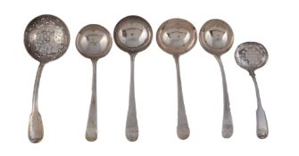 Four George III silver old English pattern sauce ladles,   various makers and dates, one by Hester