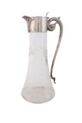 A silver mounted glass claret jug by Walker  &  Hall,   Sheffield 1914, the flat cover with an open