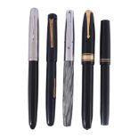 Five fountain pens  , to include a Conway Stewart 100, with black cap and barrel, lever filling