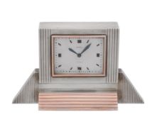 Asprey, an Art Deco silver and gold mounted desk clock,   London 1935, with a timepiece movement,