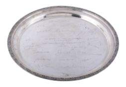 A South African silver coloured circular tray by South Africa Mint,   date letter P (1962?), with a