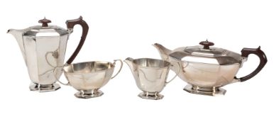 A matched silver tapered canted-rectangular four piece tea service by Frank Cobb  &  Co. Ltd,