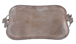 A Spanish rounded rectangular tray,   post 1934 .915 standard, retailer's label of Antonio Alvarez,
