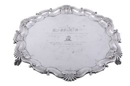 A late Victorian silver shaped circular salver by Martin, Hall  &  Co.,   Sheffield 1894, with a