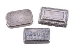 A George IV silver rectangular snuff box,   maker's mark TS, Birmingham 1823, the cover with engine