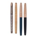 Parker, 75, a silver coloured fountain pen,   the cap and barrel with grid pattern throughout,