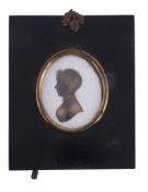 John Field (1772-1848), silhouette portrait of a young lady to the left,   painted on plaster and