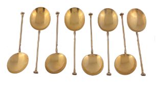 A set of ten silver coloured gilt spoons,   maker's mark   H.G.K.   (not traced), .830 standard,