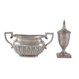 A late Victorian silver oblong baluster twin handled sugar basin,   maker's mark worn, Chester