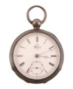 Elgin, a silver open face pocket watch,   no. JJ145B, circa 1890, key wind and set gilded movement,
