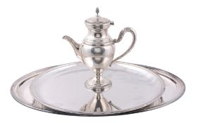 An Italian silver coloured oval meat plate,   post 1968 .800 standard, 36cm (14in) long; a circular