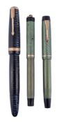 Parker, Vacumatic, a blue pearl fountain pen,   with an engraved cap band, the nib stamped 14K,