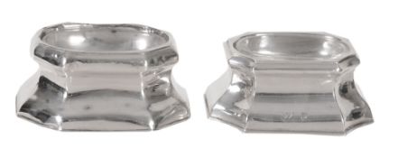 A matched pair of George II silver canted-rectangular trencher salt cellars,   by Edward Wood,