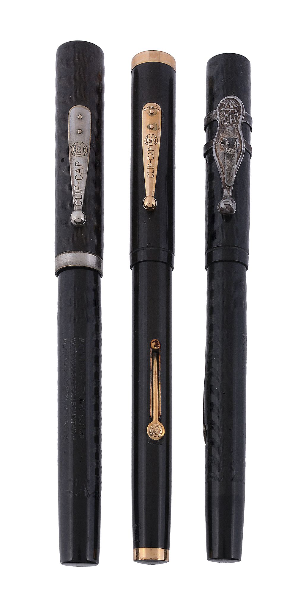 Waterman's, Ideal, a black fountain pen,   the cap and barrel with engraved decoration, the nib