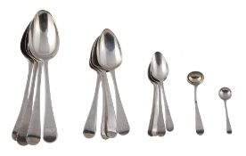 A collection of silver Old English pattern spoons,   mainly George III makers and dates, mainly