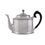 A Portuguese straight-sided oval tea pot,   post 1938 Oporto 1st standard (.916), with a bud finial