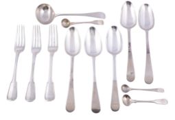 A collection of silver flatware,   various patterns, George III and later makers and dates, mainly