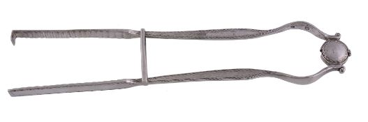 A George III silver bright-cut chop tongs possibly by John Buckett,   London no date, 24cm (9 1/