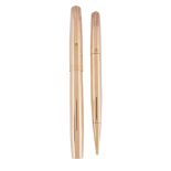 Waterman's, a gold coloured fountain pen and pencil,   the fountain pen of plain polished form,