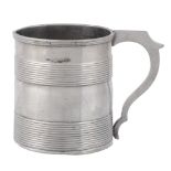 An Italian silver cylindrical coopered mug,   Venice 1814-72, .800 standard, with a stylised double