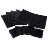 A collection of leather pen cases,   to include: five large examples, each able to hold 48 pens,