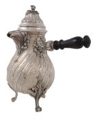 An Italian silver coloured wrythen lobed baluster coffee pot by Brandimarte di Guscelli  &