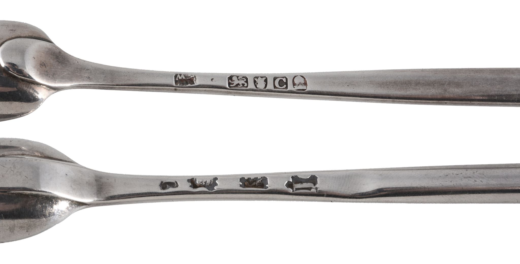 Two George II/III silver marrow scoops,   the first maker's mark partial, London 1753, engraved - Image 2 of 2