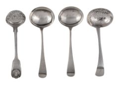 A pair of George III silver old English sauce ladles by Solomon Hougham,   London 1804, engraved