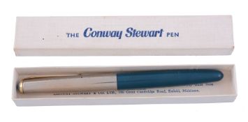 Conway Stewart, 67, a blue fountain pen,   with a blue barrel and chrome cap, the nib stamped 14ct,