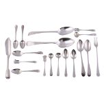 A collection of silver old English flatware,   various George III and later makers and dates, some