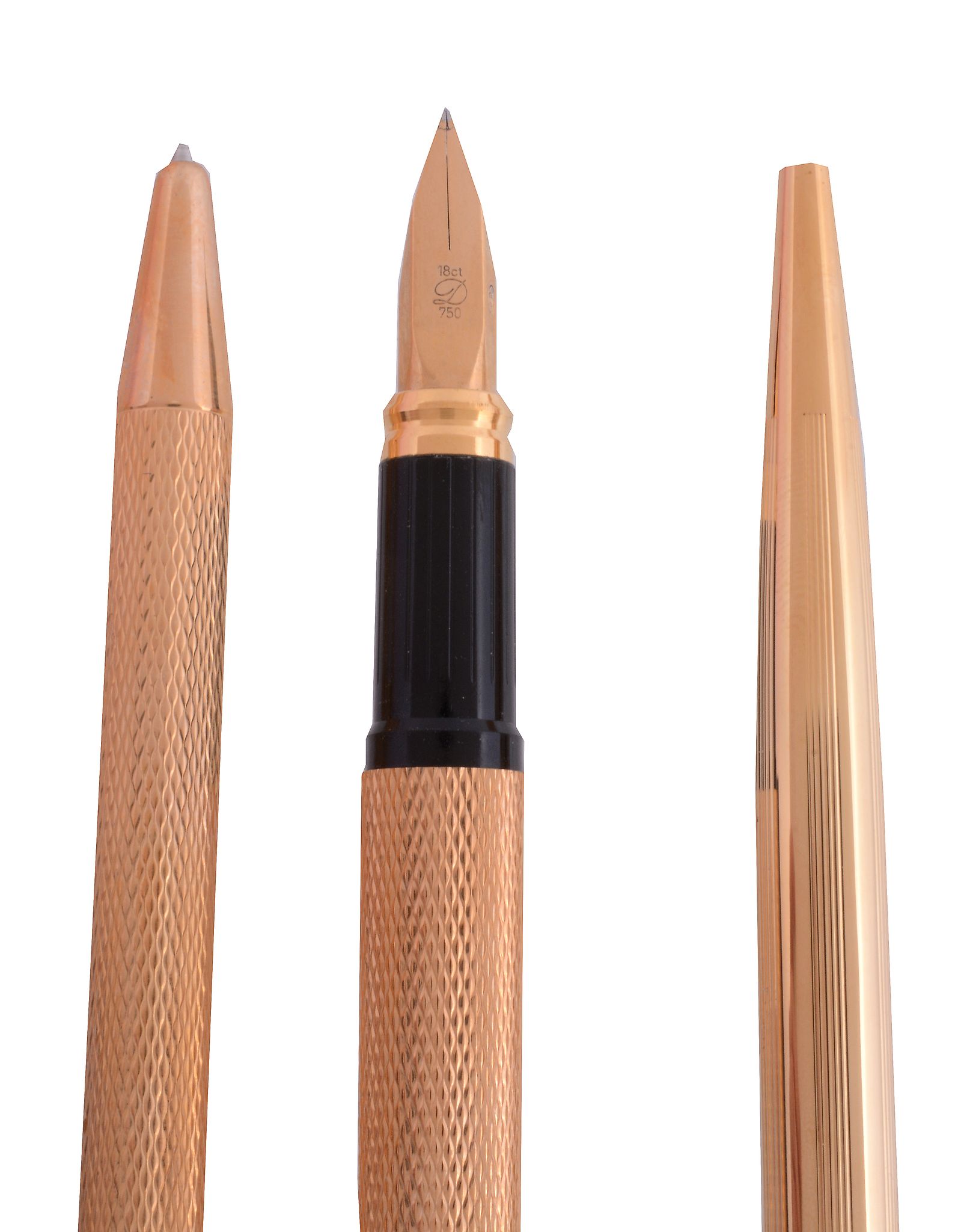 S. T. Dupont, a gold plated fountain pen and ball point pen set,   with knurled decoration, the - Image 2 of 2