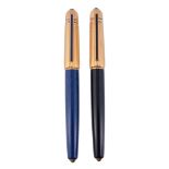 Cartier, Pasha, a blue marbled fountain pen,   with a blue marbled barrel and reeded gold plated