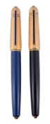Cartier, Pasha, a blue marbled fountain pen,   with a blue marbled barrel and reeded gold plated