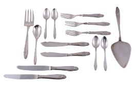 A silver coloured table service for ten place settings,   stamped   Sterling   only, mid 20th