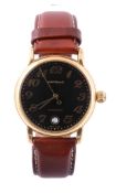 Montblanc, ref. 7004, a gold plated wristwatch,   no. CC57290, circa 2010, black dial, applied