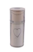 An ivory cylindrical box with inner scent bottle,   early 19th century, with pique work dagger and