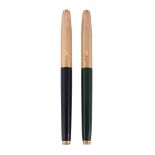 Parker, 75, a green lacquer fountain pen,   with a green lacquer barrel and striated cap, the nib