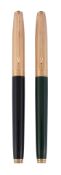 Parker, 75, a green lacquer fountain pen,   with a green lacquer barrel and striated cap, the nib