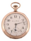 Hampden Watch Co., a gold plated open face pocket watch,   no. 1328631, circa 1899, full plate